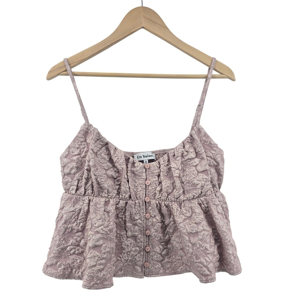 En Saison Camisole Womens Medium Mauve Pink Floral Jacquard Peplum Button Front